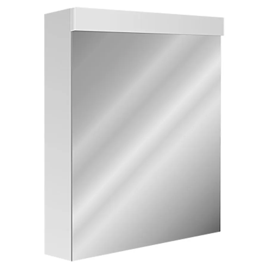 Armoire de toilette AREZZO 60 x 71,2 x 13,4/14,2 cm profil en aluminium 1 porte à double miroir charnières changeable 1 prise double en haut changeable, LED 14 W Lumen en haut 1990, IP24, couleur lum. blanc froid 4000K, classe énergétique D, blanc