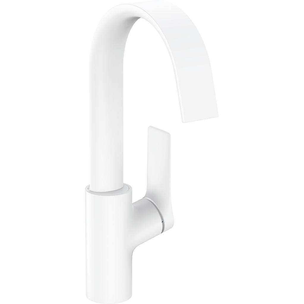 Mélangeur de lavabo VIVENIS 210, S 139 cm, goulot orientable, avec vidage excentrique, Blanc mat