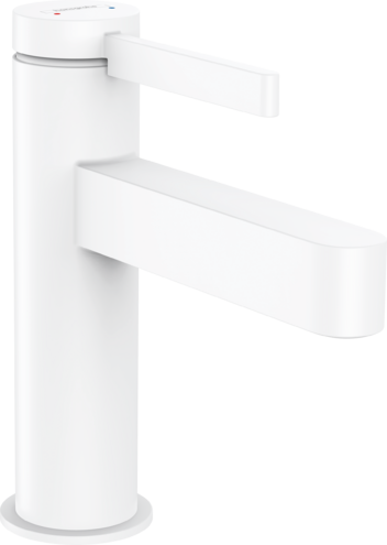 Mélangeur de lavabo FINORIS 100, S 126 cm, goulot fixe avec vidage Push-Open, Blanc mat