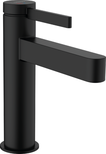Mélangeur de lavabo FINORIS 110, S 139 cm, goulot fixe CoolStart - eau froide par position de levier au milieu avec vidage Push-Open, Noir mat