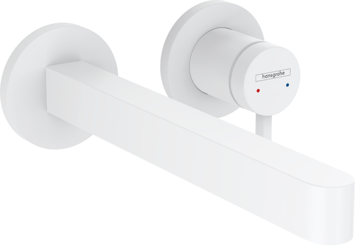 Mélangeur mural FINORIS UP set de montage final S 228 mm, goulot fixe vidage non verouillable, sans corps à encastrer 757 055, Blanc mat