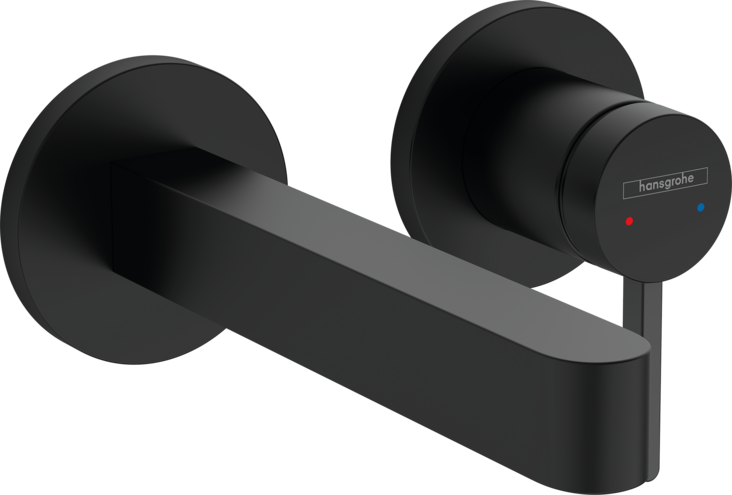 Mélangeur mural FINORIS UP set de montage final S 168 mm, goulot fixe vidage non verouillable, sans corps à encastrer 757 055, Noir mat