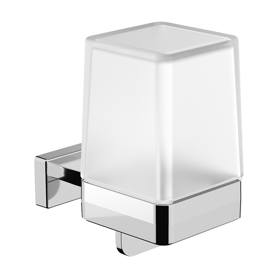 Distributeur de savon LEO réservoir en verre satiné, chromé