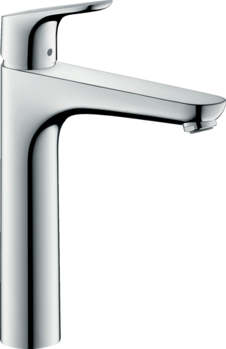 Mélangeur de lavabo FOCUS 190 S 159 mm, goulot fixe haute colonne H jusqu'à aérateur 191 mm H levier ouvert 302 mm aérateur Quick Clean sans vidage, débit 5 l/min groupe acoustique I, Chromé