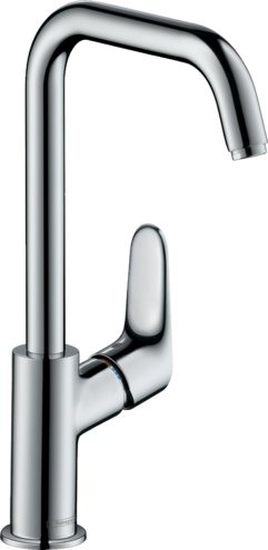 Mélangeur de lavabo FOCUS 240 S 160 mm, goulot orientable 120°, aérateur Quick Clean vidage excentrique, débit 5 l/min, groupe acoustique I , Chromé