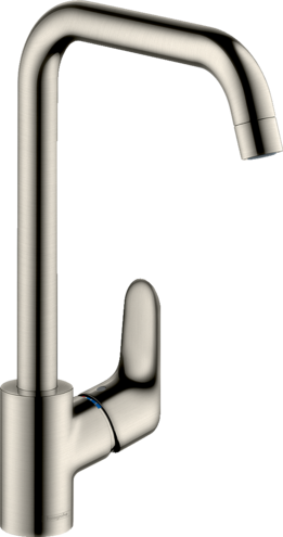 Mélangeur d'évier FOCUS 260 S 204 mm, goulot orientable réglables à 110°, 150° ou 360° Quick Clean, débit 12 l/min groupe acoustique I , Steel