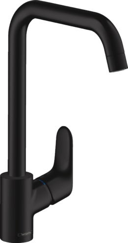 Mélangeur d'évier FOCUS 260 S 204 mm, goulot orientable réglables à 110°, 150° ou 360° Quick Clean, débit 12 l/min groupe acoustique I , Noir mat
