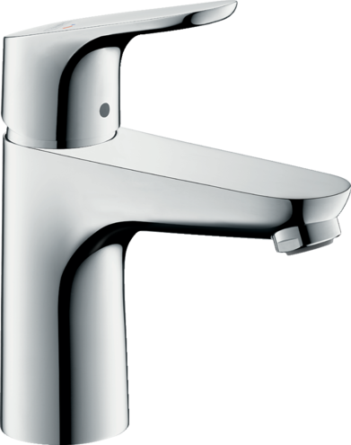 Mélangeur de lavabo FOCUS 100 COOLSTART, S 119 mm goulot fixe, eau froide en position centrale aérateur Quick Clean 5 l/min vidage excentrique groupe acoustique , Chromé