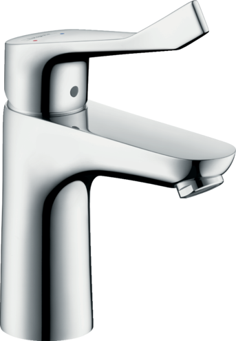 Mélangeur de lavabo FOCUS CARE 100, S 119 mm, goulot fixe longueur du levier 121 mm sans vidage, débit 5 l/min groupe acoustique I , Chromé