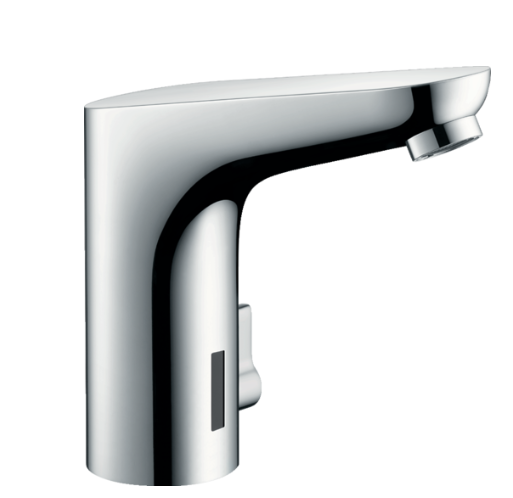 Commande de lavabo FOCUS Electronic, S 127 mm, goulot fixe, commande électronique détecteur infrarouge actionnement à pile 6 V régulation de température débit 5 l/min groupe acoustique I , Chromé