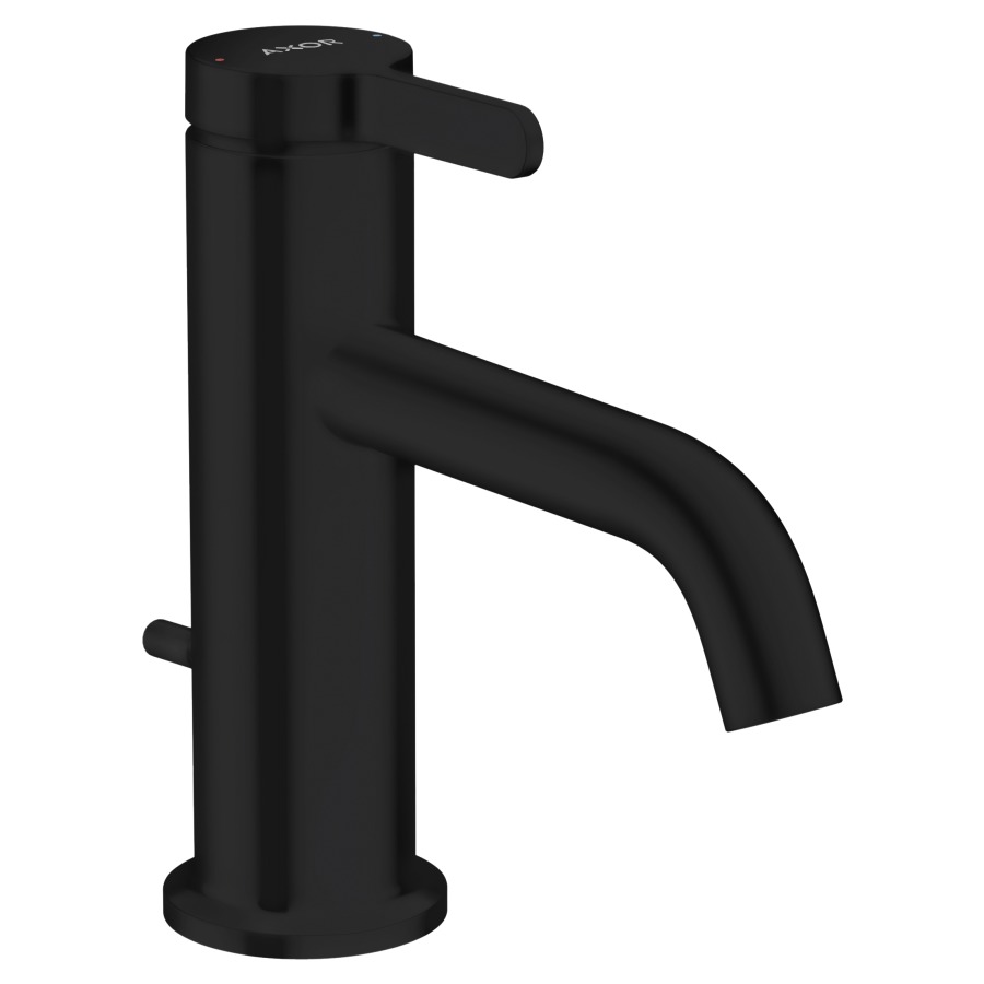 Mélangeur de lavabo One 70 S 130 mm, goulot fixe avec poignée à levier avec vidage excentrique débit 4,8 l/min, groupe acoustique I , Noir mat