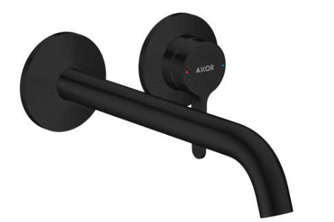 Set de montage final S 220 mm, goulot fixe, avec poignée à levier, rosaces vidage non verouillable, débit 4,6 l/min, sans corps à encastrer 757 055 groupe acoustique I, Noir mat