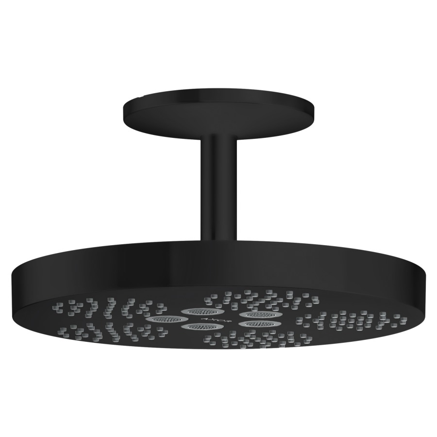 Douche au plafond One 280 D 28 cm, 1jet PowderRain et Rain in combinaison, joint à rotule, débit 12,2 l/min bras de douche au plafond 12 cm, groupe acoustique II , Noir mat