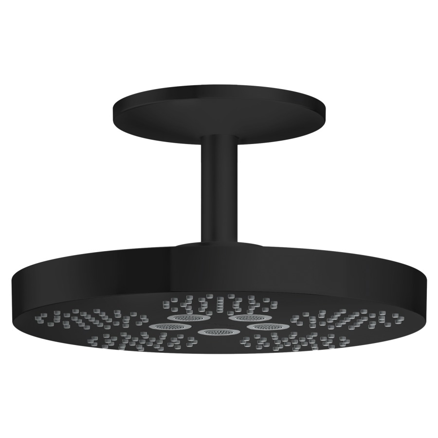 Douche au plafond One 280 D 28 cm, 1jet PowderRain/Rain débit 12,5 l/min, bras de douche au plafond 21,1 cm groupe acoustique II sans corps à encastrer 757 019, Noir mat