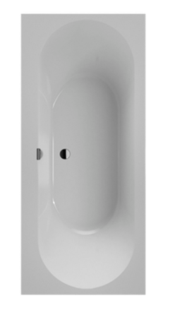 Baignoire Oberon 2.0 - 180 x 80 x 47 cm coulée minérale Quaryl écoulement au milieu avec vidage/trop-plein prolongé, chromé et blanc, jeu de pieds livré de série (autocollant), réglable de 130 - 180 mm, standard, blanc