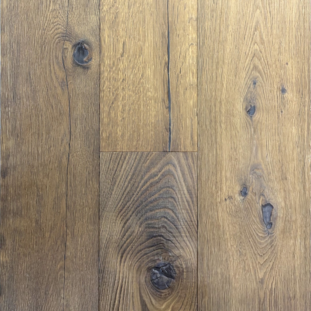 Parquet 2-Plis Edition 3-D. Chêne. rustique avec noeuds. brossé fort. séché naturellement. fini huilé naturel - 15 x 1200 - 2205 x 190 mm - Couche d'usure : env. 4 mm - coloris : Pilatus
