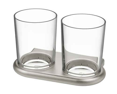 Porte-verre double Nia verre en Tritan incassable clair, Nickel brushed