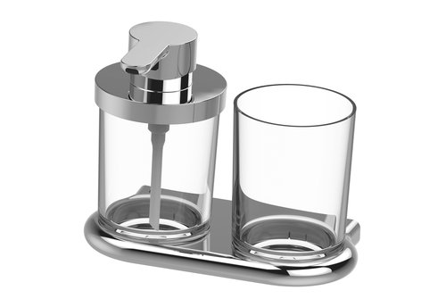 Distributeur de savon NIA et porte-verre, récipient 0,18 litre et verre en verre clair, Chromé