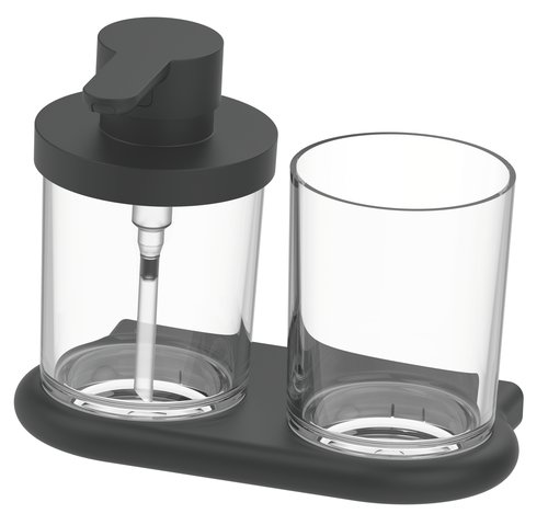 Distributeur de savon NIA et porte-verre, récipient et verre en verre en Tritan incassable clair, Noir mat