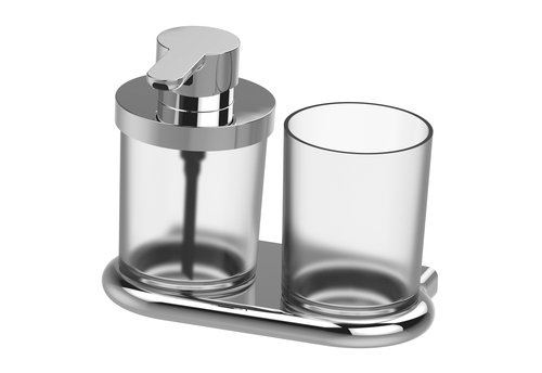 Distributeur de savon NIA et porte-verre, récipient 0,18 litre et verre en verre mat, Chromé