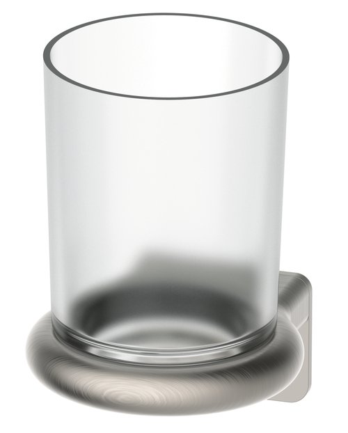 Porte-verre Nia Adesio verre mat, montage collage ou perçage, avec matériel de fixation, sans colle SikaFast, Nickel brushed