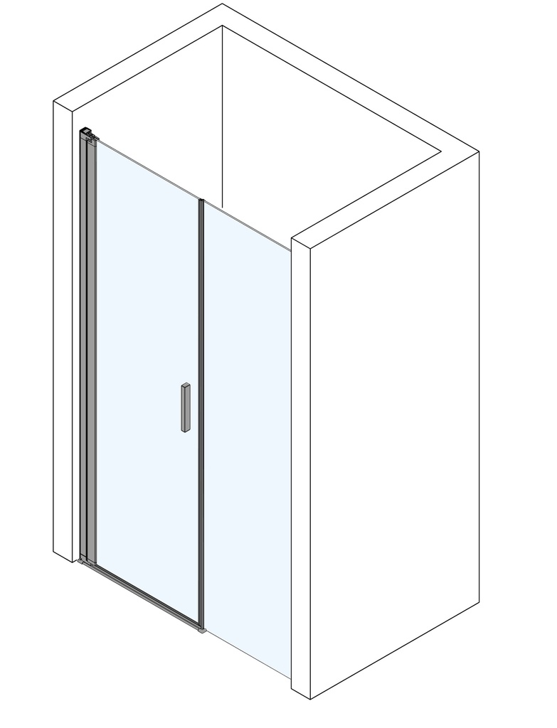 Porte battante QUATTUOR NICHE, 136-139 cm, H 200 cm, avec élément fixe (SUR-MESURE / largeurs spéciales 71,0-180,0), verre véritable clair, couleur argent poli