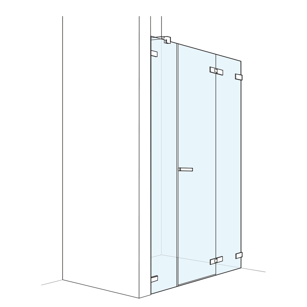 Porte battante S606Plus 100,1-140 cm, H 200 cm pour niche ou cloison latérale avec élément fixe et cloison latérale en alignement, sans cadre, charnières à droite profil contre l'éclaboussement MESURES EXACTES SELON PRISE DE MESURE, verres teintés gris, chromé brillant
