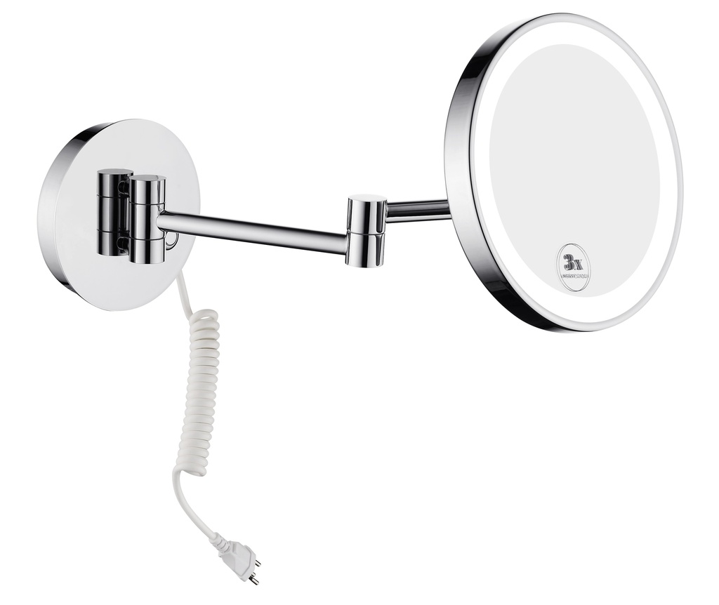 Miroir cosmétique NEON LED D 20 cm, avec câble modèle mural, 5500K blanc, IP44, tension électrique 230V / 50-60 Hz,  grossissement 5 fois, classe énergétique A, chromé