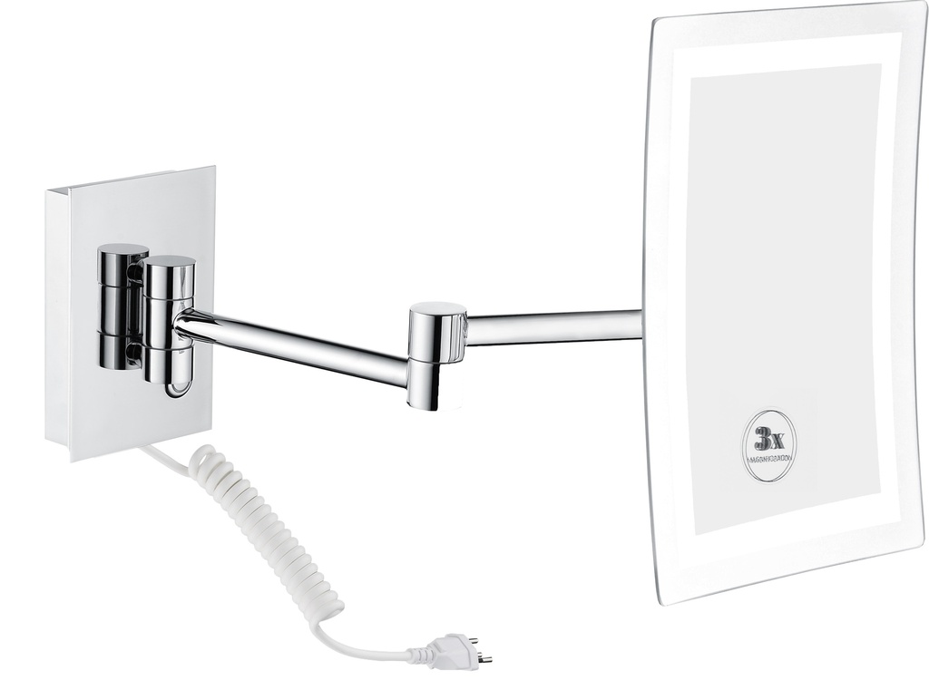 Miroir cosmétique FEON LED 16 x 20 cm, avec câble modèle mural, 5500K blanc, IP44, tension électrique 230V / 50-60 Hz, grossissement 5 fois, classe énergétique A, chromé