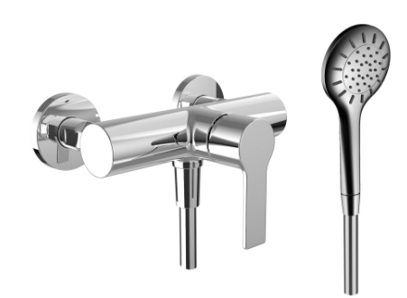 [1621S0932] Mélangeur de douche Swisstap E 153 mm, raccords d'arrêt 1/2" x 1/2", douche MyCity 100 tuyau 160 cm, groupe acoustique II, classe énergétique B,  chromé