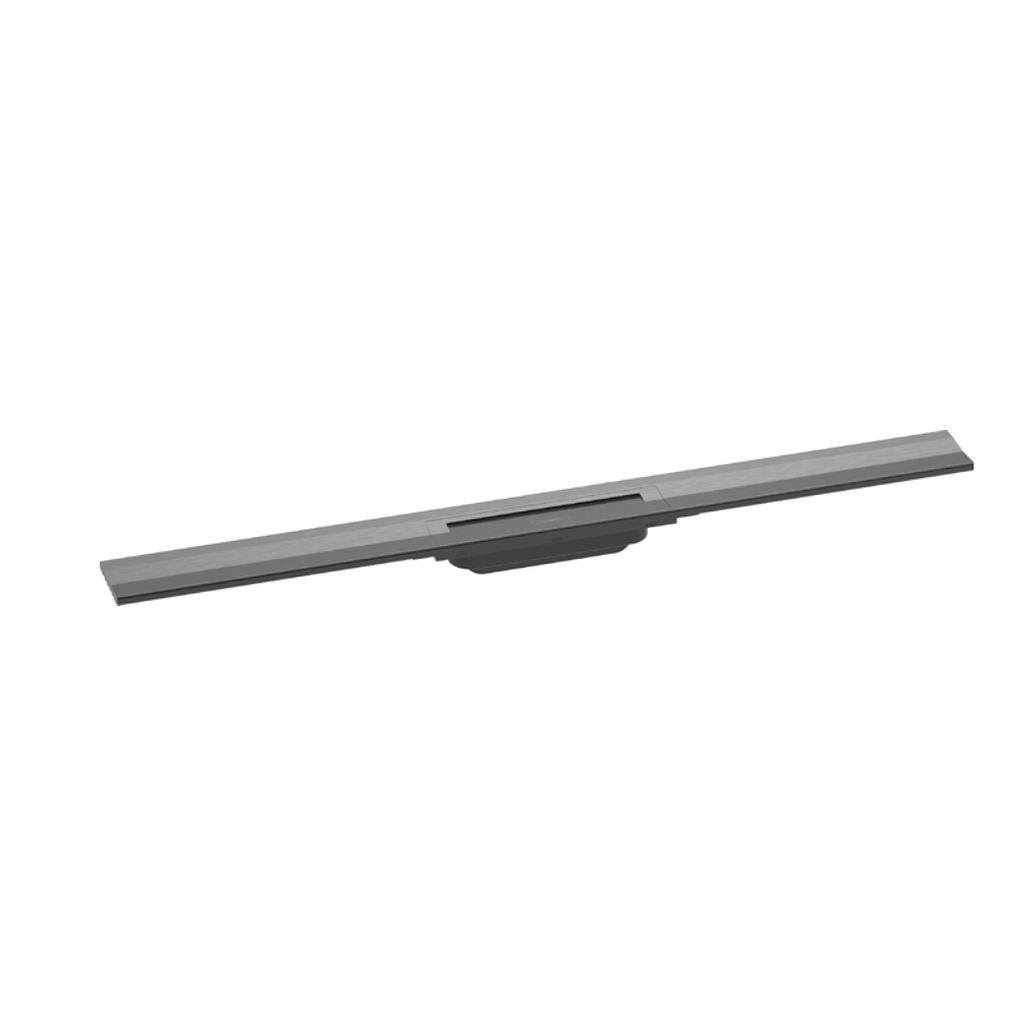 [1620C1750] Rigole de douche RAINDRAIN FLEX 90 cm, recouvrement design insert amovible raccourcissable pour montage mural, sans corps à encastrer 01000180/01001180/01002180, Noir-chromé brossé