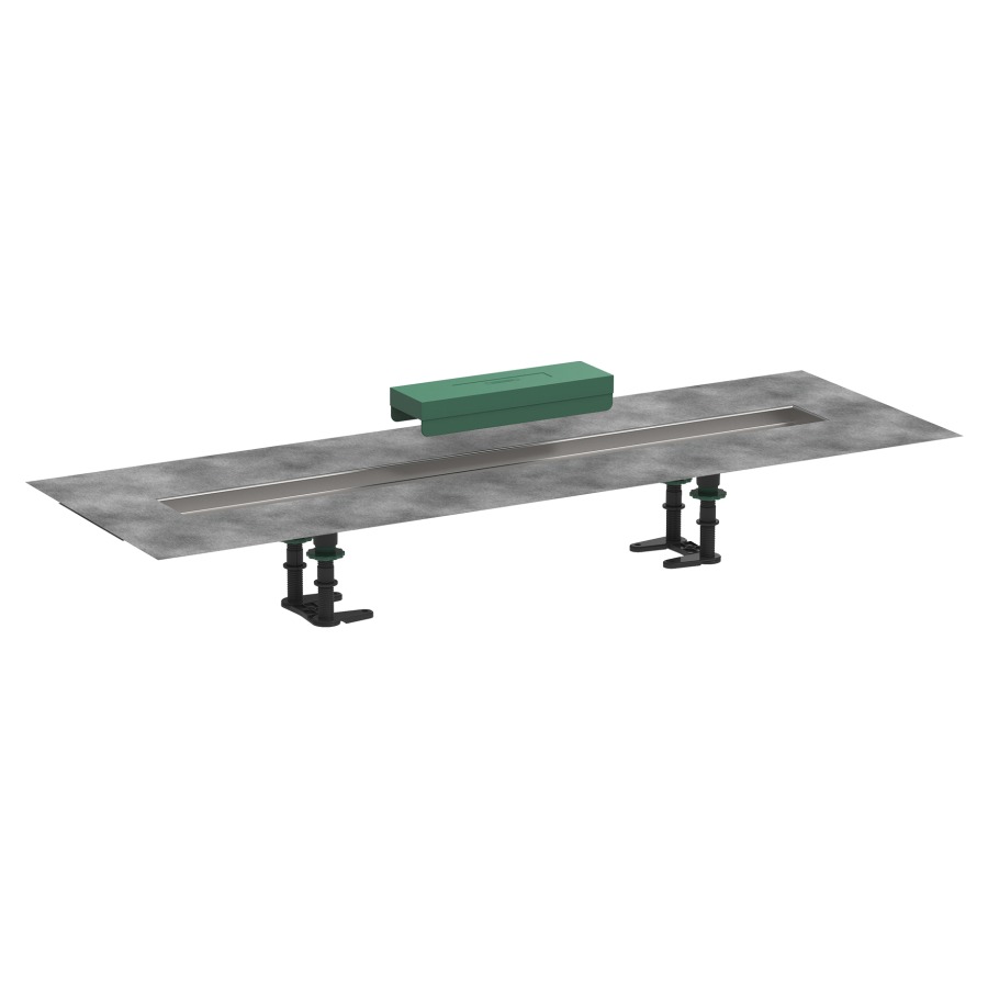 [1620C1759] Set d'installation UBOX UNIVERSAL MATCH 80 cm, pour rigole de douche RainDrain Rock/Match rigole en acier inoxydable natte d'étanchéité prémontée pieds réglables, sans corps à encastrer 01000180/01001180/01002180