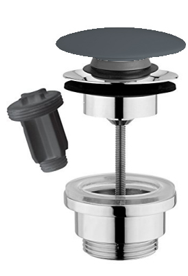 [1621C1806] Bonde soupape d'écoulement libre 1 1/4" (pas de fermeture) ajustable de min. 0 à max. 63 mm, diam. 71 mm pour lavabo BLADE sans trop-plein chromé, cache-bonde céramique anthracite