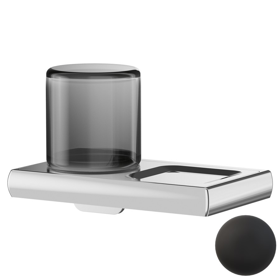 [1690C1479] Distributeur de savon avec tablette CLAIRE distributeur de savon à gauche, verre fumé, noir mat