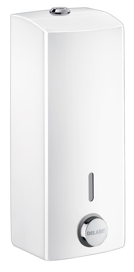 [1618C0400] Distributeur de savon mural 1 L, dim. 90x105x252 mm, bouton poussoir à déclenchement souple, finition inox 304 époxy blanc