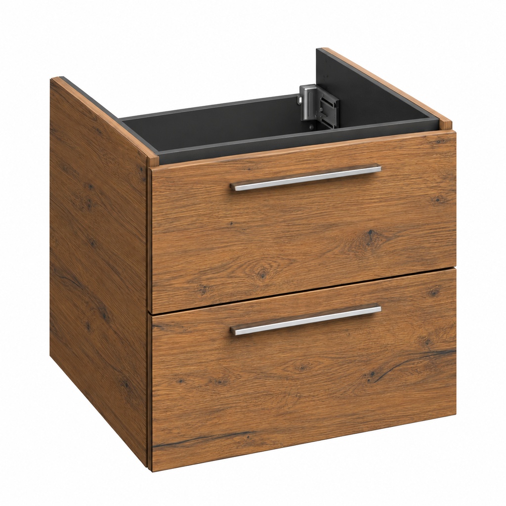 [1616M3625] Elément inférieur sous-lavabo PRO, L52XH51.5XP45 cm, Caisson int. 10F-Nob.Grigio fumé, pour lavabo Pro 60 cm (H8189520001041), 2 tiroirs 25/25 cm, corps/faces mélaminé, Finitions Dekorativo 3D Nodato Spaccato Tabacco 1NB, SYSTEM M, poignée vissée Long chromée ML060