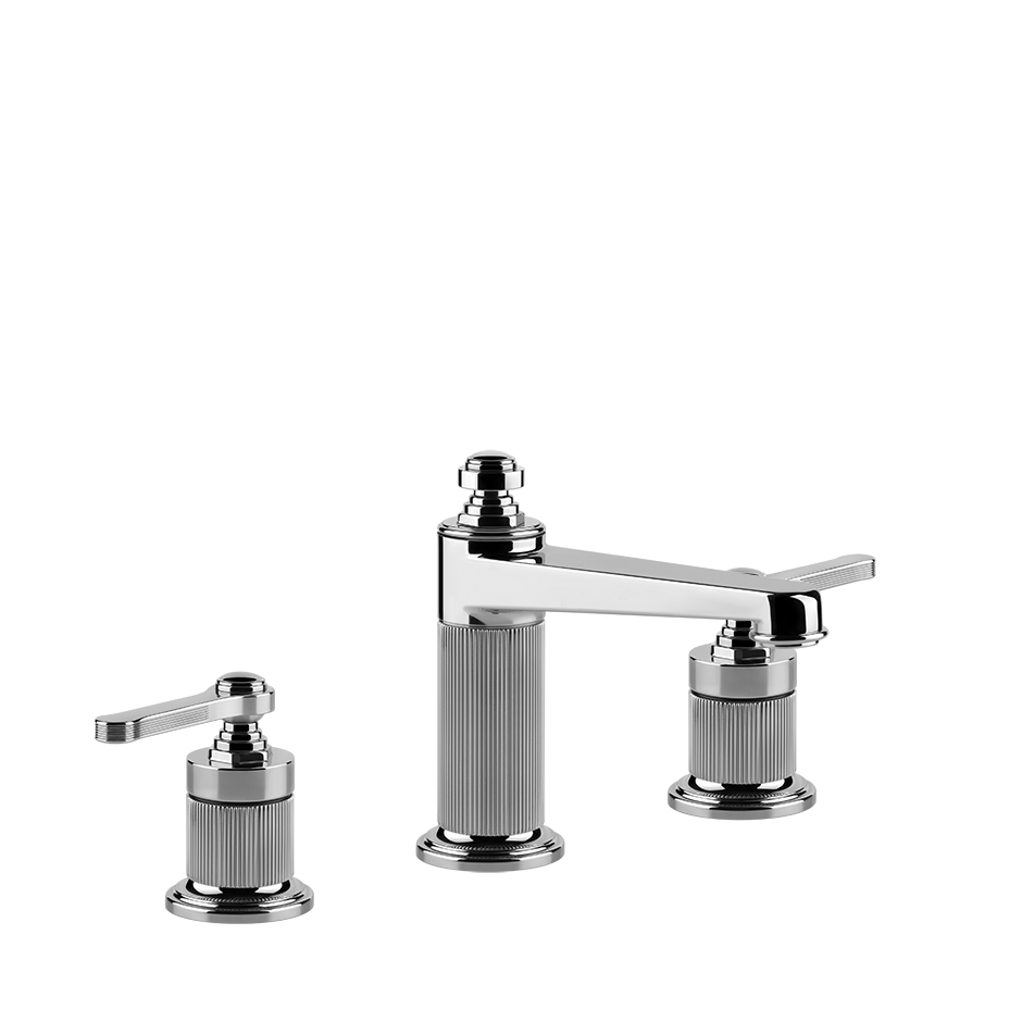 [1621C1858] Mélangeur trois trous VENTI20 hauteur moyenne avec vidage et flexibles de raccordement  Flow: 5.0 l/min, 149 Finox