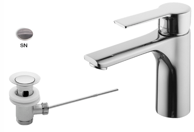 [1621H0928] Mélangeur de lavabo MAST, S 123 mm Hauteur jusqu'à l'aérateur 97 mm avec vidage excentrique et bonde, nickel brossé