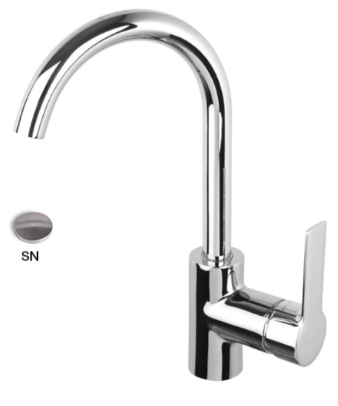 [1621H0933] Mélangeur de lavabo col de cigne MAST, S 155 mm Hauteur jusqu'à l'aérateur 226 mm goulot orientable sans vidage et bonde, nickel brossé