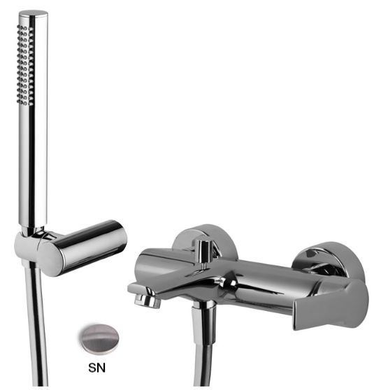 [1621H0935] Mélangeur de bain MAST écartement 153 mm sans raccords d'arrêt 1/2" x 3/4" avec douchette à main 1 jet et flexible 150 cm, nickel brossé