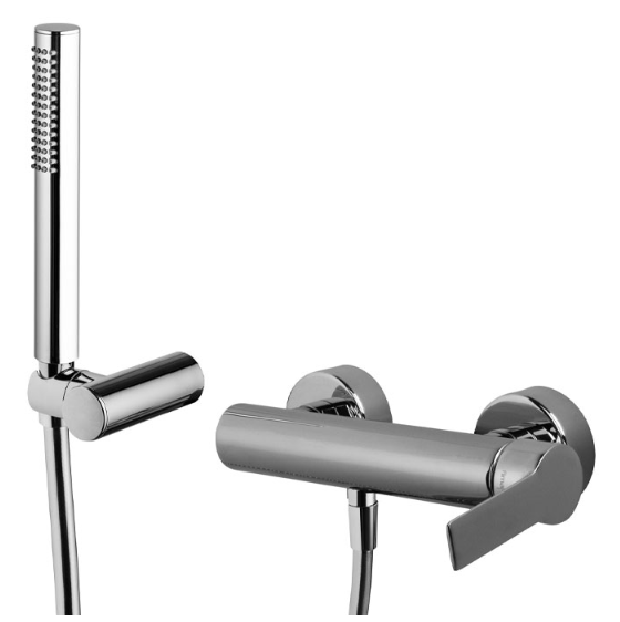 [1621H0936] Mélangeur de douche MAST écartement 153 mm raccords d'arrêt 1/2" x 1/2" avec douchette à main 1 jet et flexible 150 cm, chromé