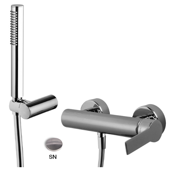 [1621H0937] Mélangeur de douche MAST écartement 153 mm raccords d'arrêt 1/2" x 1/2" avec douchette à main 1 jet et flexible 150 cm, nickel brossé