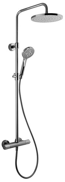 [1621H0939] Colonne de douche (MAST) réglable en hauteur, thermostatique corps froid E 153 mm, tête de douche ronde laiton diam. 250 mm, flexible 1500 mm, douchette à main 3 jets, avec raccords d'arrêt 1/2" x 1/2", nickel brossé