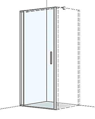 [1613H0395] Porte battante S400PLUS pour cloison latérale 87,5-89 cm, H 200 cm sans élément fixe, charnières à gauche, profil contre l'éclaboussement, verre véritable clair, argent mat