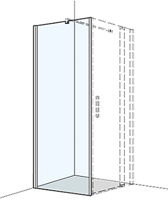 [1613H0399] Cloison latérale S400Plus - 87,5-89 cm, H 200 cm pour portes battante aimant 90°, charnières à gauche, verre véritable clair, argent poli brillant