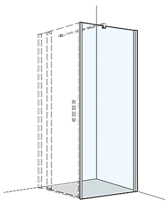 [1613H0402] Cloison latérale S400Plus - 87,5-89 cm, H 200 cm pour portes battante aimant 90°, charnières à droite, verre véritable clair, argent poli brillant