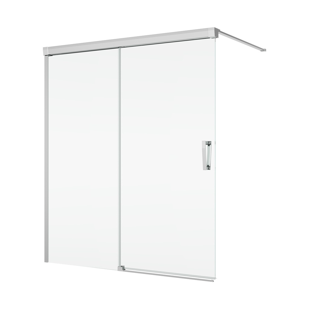 [1613C0472] Pare-baignoire coulissant CADURA 2 volets - dont 1 fixe 140-74 cm, H 160 cm, fixation à gauche, verre sécurit 6 mm, protection Aquaperle, barre de seuil 5 mm incluse, barre de stabilisation 150 cm, verre véritable clair cleaneffect, argent poli brillant