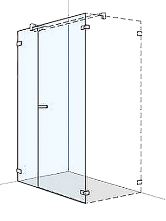 [1613C0476] Porte battante S606Plus - 100,1-140 cm, H 200 cm pour cloison latérale, avec cloison latérale en alignement sans cadre, charnières à droite à cloison latérale profil contre l'éclaboussement MESURES EXACTES SELON PRISE DE MESURE, verre véritable clair, argent poli brillant
