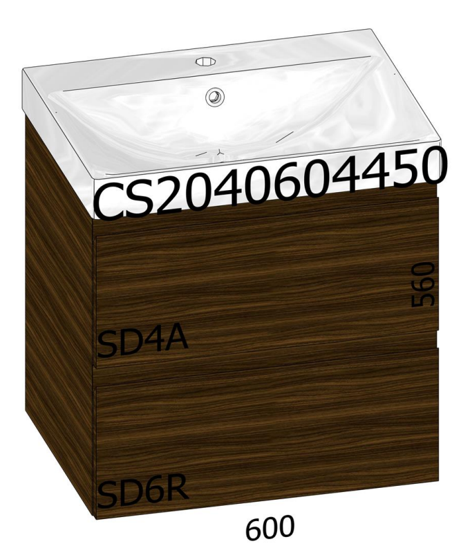 [1616C4173] Ensemble JUST - lavabo 61.0x46.0 cm céramique blanc brillant - bonde comprise avec finition vasque, trop-plein rond en finition chromé - élément inférieur sous-lavabo L60xH56x45.5 cm, caisson int. 10F-Nob.Grigio fumé, 2 Tiroirs 25/25 cm - corps/faces mélaminé, Finitions Dekorativo 3D (1E2) Nob. Eucalipto LAB Affumicato, SYSTEM M2, poignée Gola (gorge supérieur et centrale)