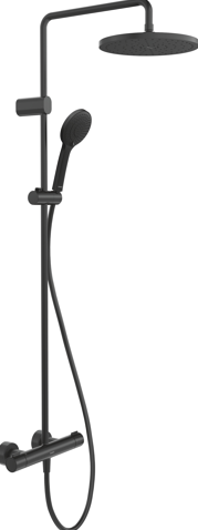 [1621C1879] Colonne de douche 1000 thermostatique E 150 tête de douche diam. 252 mm avec flexible et douchette à main, avec raccords excentriques 1/2" x 1/2", noir mat